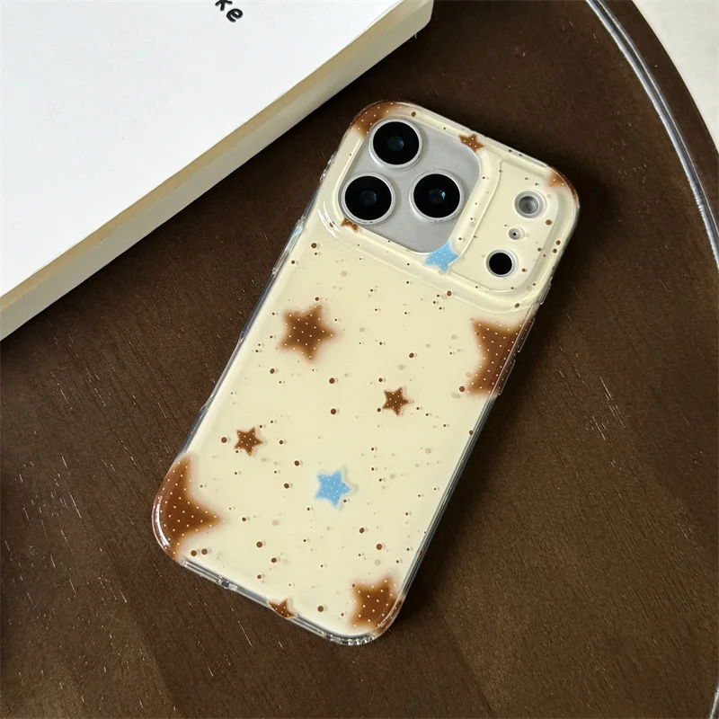 حافظة هاتف كورية لطيفة على شكل نجمة لهاتف آيفون 17 برو 16 15 14 برو ماكس مع سلسلة حافظة كاواي مقاومة للصدمات لهاتف أبل 17 برو ماكس كابا