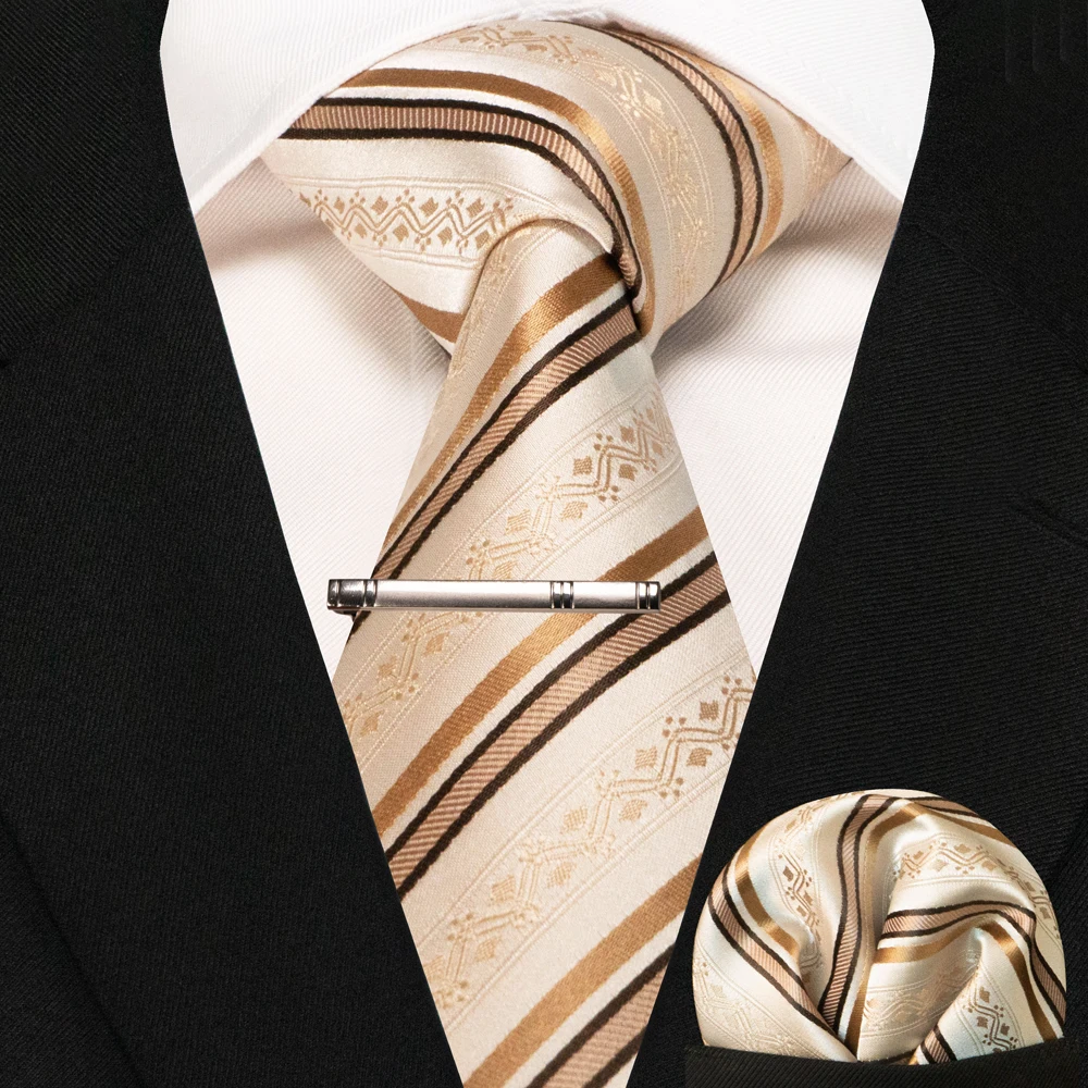 JEMYGINS Business-Krawatte für Herren, Seidenkrawatte in Marineblau, gestreifte Paisley-Krawatte, Einstecktuch, Krawattenklammern, Set für Hochzeit, Party, Geschenk – Detail 18