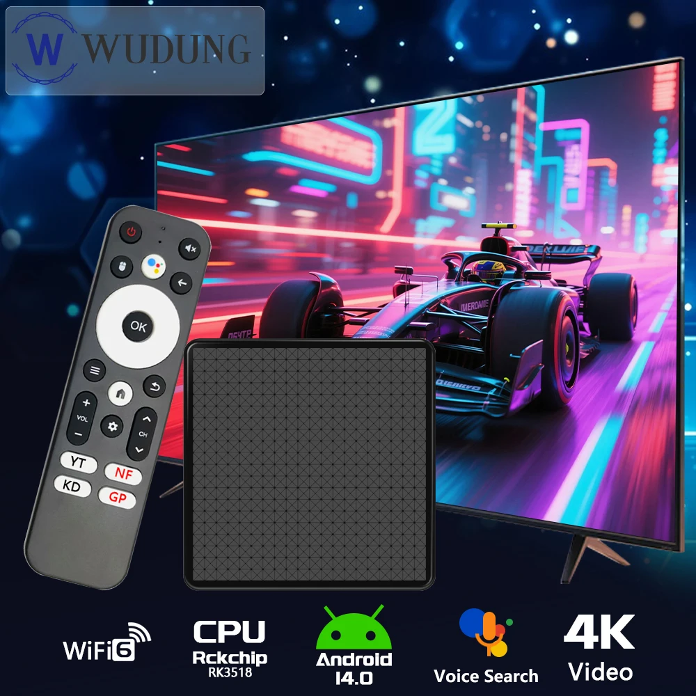 WUDUNG WD02 4k Android 14 Smart TV Box Rockchip RK3518 WIFI6 4K HD Set Top Box Sprachassistent Streaming Media Player 2G 16G