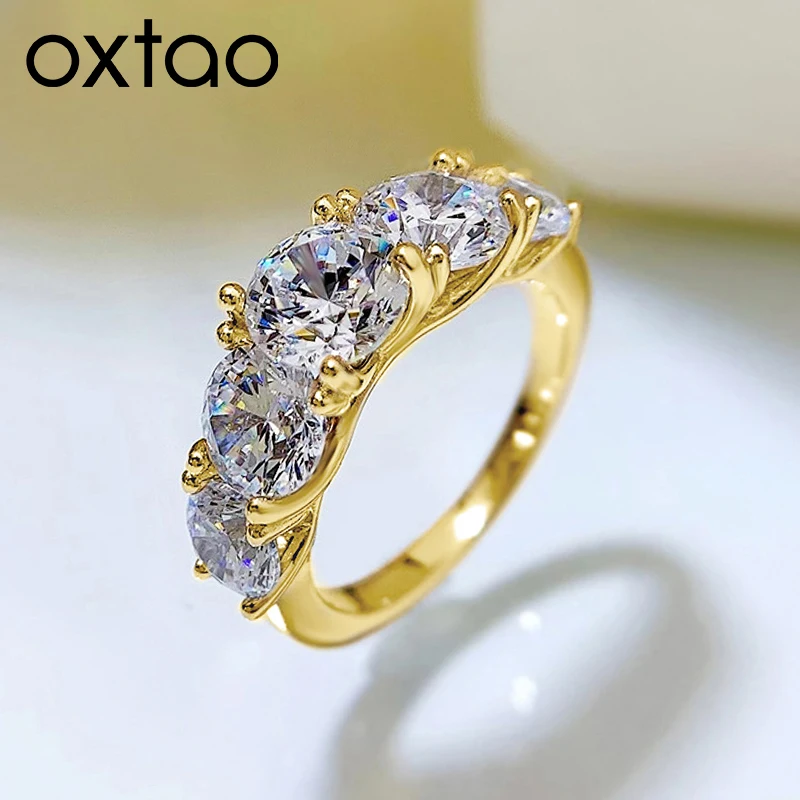 

OXTAO Sparkling 5 Stones Moissanite Diamond Ring for Women 14K Gold Filled Wedding Band Finger Rings Jewelry Couple Certified