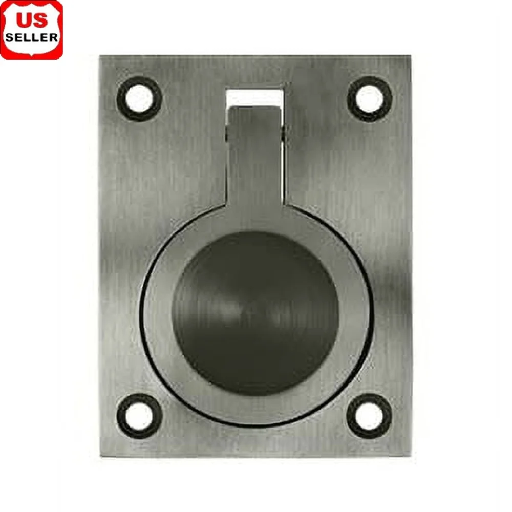 

Solid Brass Flush Ring Pull 2 1/2 Inch x 1 7/8 Inch Antique Nickel Modern Design Easy Install Replacement Hardware with Screws
