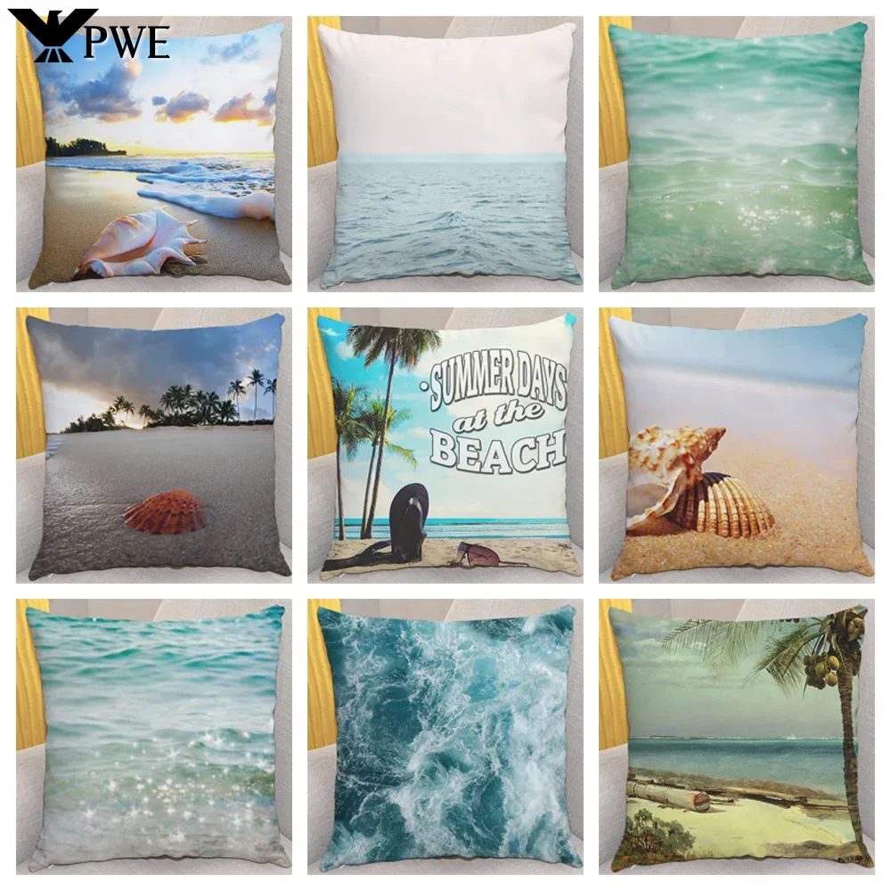 

45x45cm Sea Waves Beach Pillowcase Office Cushion Creative Home Car Lumbar Cushion Cover Sea View Pillow Cover Pillow Case