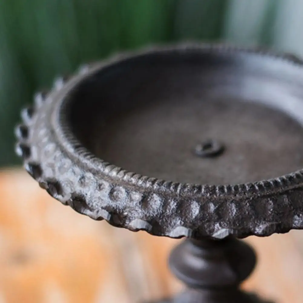 Candle Holders Set Rustic Tabletop Candle Decor Heavy Duty Cast Iron Candle Holder Retro Metal Pillar Candlestick Stand for Home