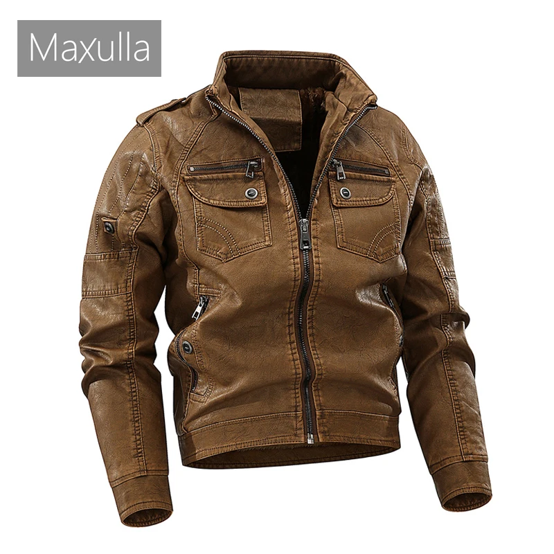 Autumn Winter Men's PU Leather Jacket Fashion Male Retro Fleece Warm Motorcycle Leather Coats Men Trend Biker Leather Jackets