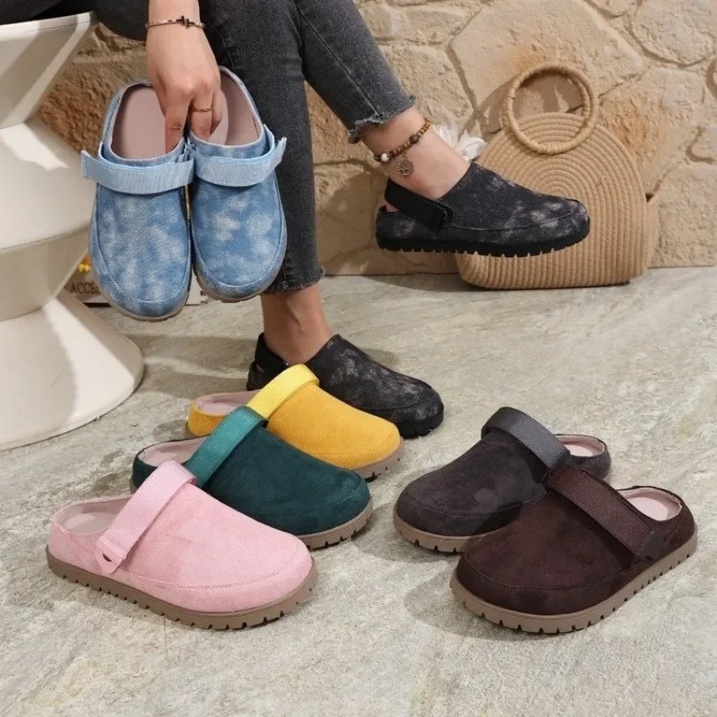 

Женские тапочки на плоской подошве с закрытым носком, повседневные сабо, летние новые пробковые туфли на платформе для женщин, уличные сандалии на плоской подошве, женские шлепанцы