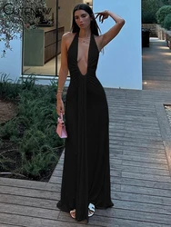 Cutenew Concise Halter Women Long Dresses Classic Party Holiday Sexy Low Neck Backless Pleated Vestidos Mujer Elegant Bodycons