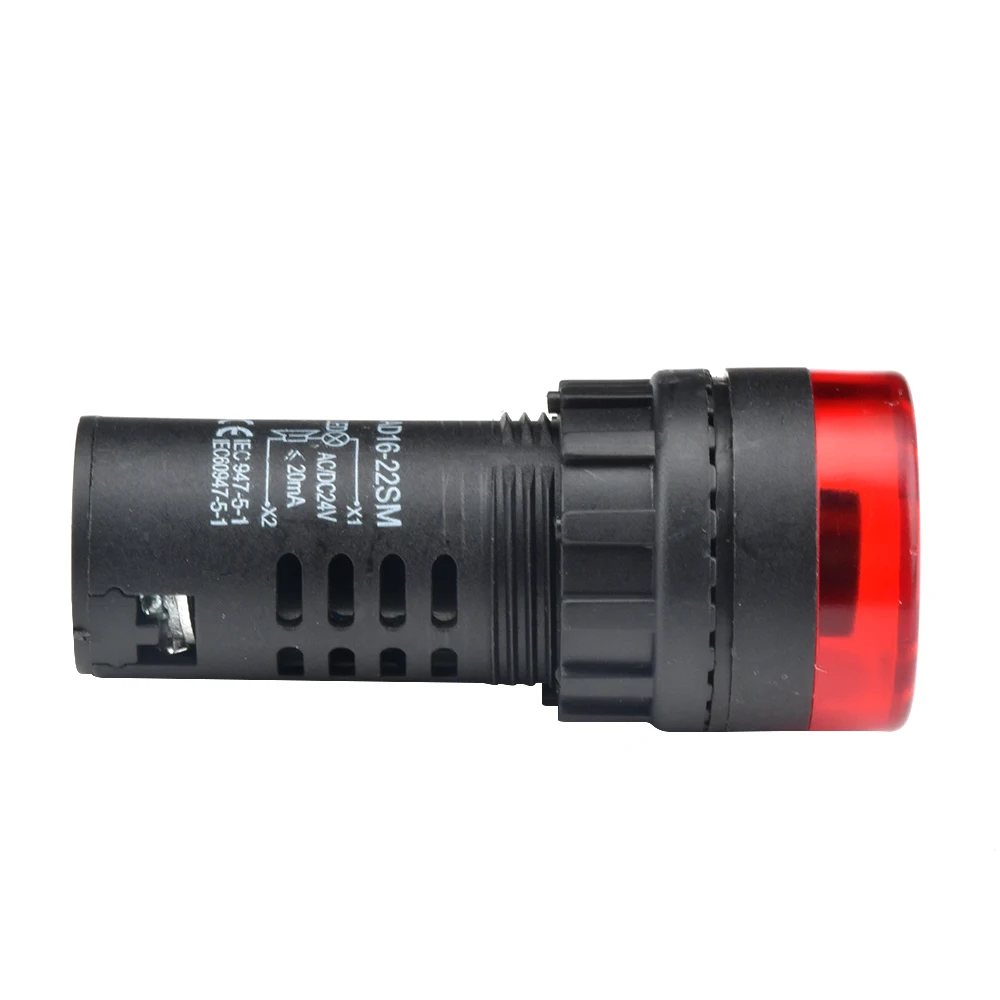 16mm/22mm AD16-22SM AC DC 12V 24V 110V 220V Flash Signal Light Red LED Active Buzzer Beep Alarm Indicator Warning Light Red