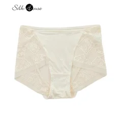 2023 Silk Mid Waist Women's Underwear Natural Mulberry Silk Triangle Pants Lace Sexy Lace Shorts Breathable