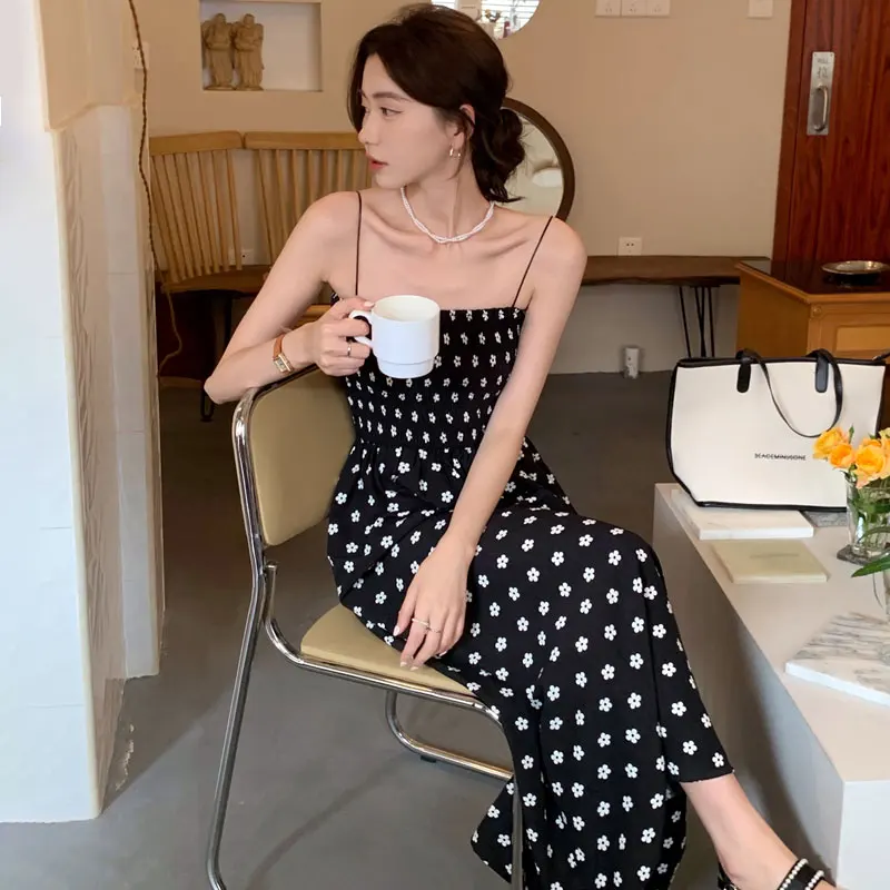 Chic Summer Fre Daisy Print A-Line Strapl Dr Vita alta Dimagrante Damigella d'onore Dr Coreano Sle Nessun registro del marchio