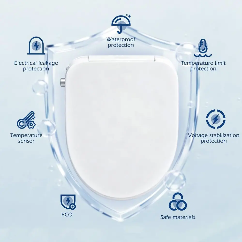 Bidet Toilet Seat, Electric Smart Heated Toilet Seat with Warm Water & Dryer, eminine & ront Rear Wash, Sel-Clean Nozzle, Night view 6