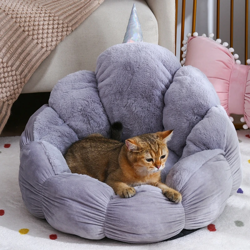 

Pet Dog Cat Warm Bed Cute Unicorn Backrest Sofa Open Pet Kennels Sofa House Pet Kennel Small And Medium Dog Cat Bed Accessories