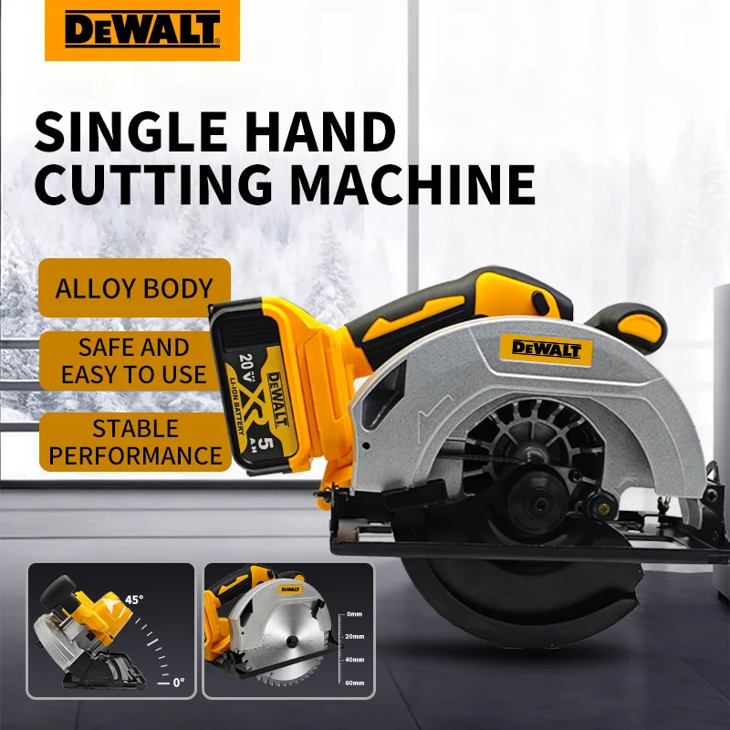 

DEWALT 7-дюймовая аккумуляторная циркулярная пила, 5000 об/мин, бесщеточная деревообрабатывающая пила, регулировка угла резки 45 градусов для батареи Dewalt 20 В