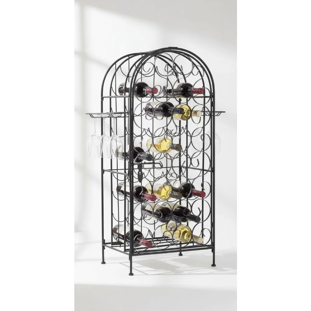 

35 Bottle Wrought Iron Wine Rack Cabinet with Lock - Elegant Home Bar Storage for Wine Enthusiasts