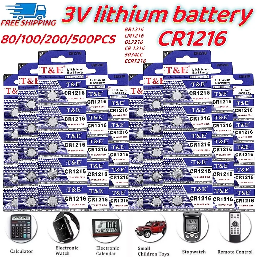 100PCS CR1216 3V Lithium Watch Batteries BR1216 LM1216 DL1216 CR 1216 5034LC ECR1216 Button Battery Coin Cell  for Toy Remote