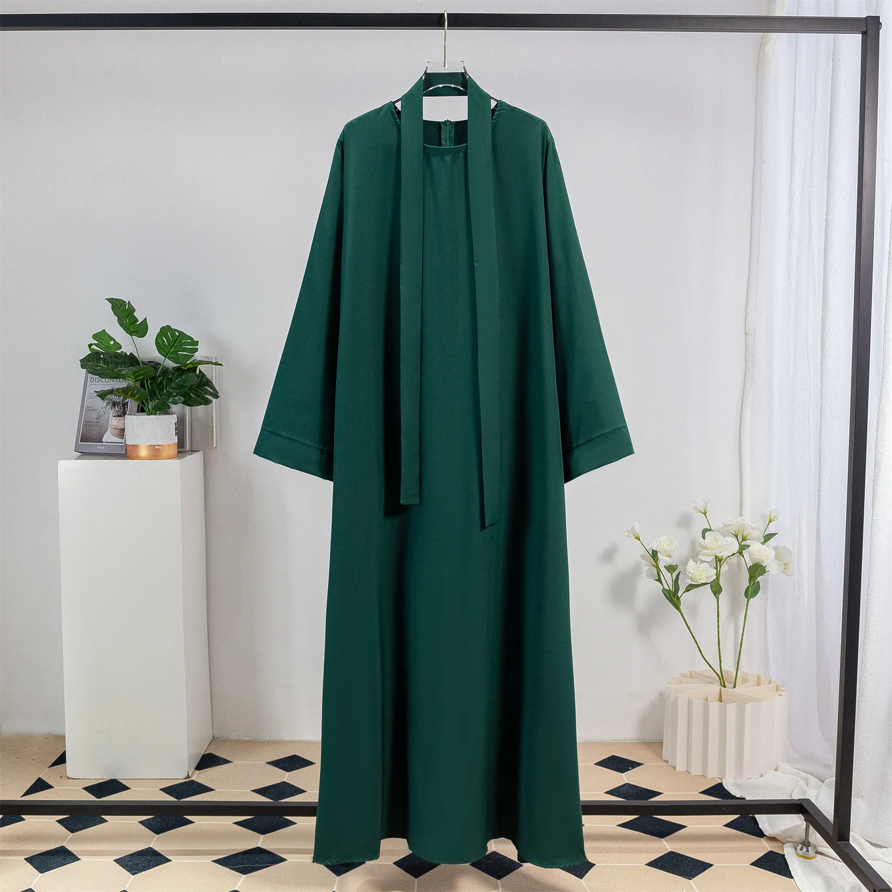 Muslim Abayas Long Maxi Prayer Dress Women Kaftans with Belt Full Sleeve Islamic Clothing Women Jilbabs Ramadan Dresses