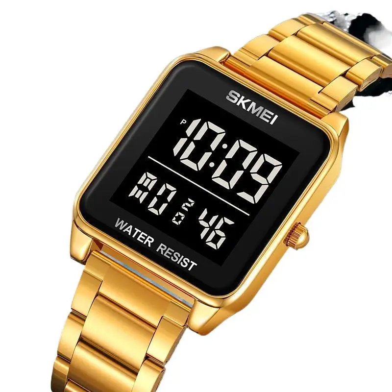 SkmeiМужские часы из нержавеющей стали, деловые электронные часы, многофункциональные часы с часовым кольцом, электронные часы