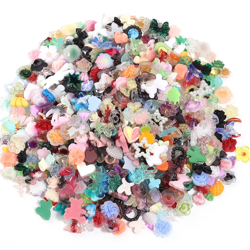 50 Teile/los Harz Schmuck Perlen Nette Mini Rose Liebe Cartoon Bär Gemischt Lose Perlen für Haar Zubehör Nail art Dekoration perlen