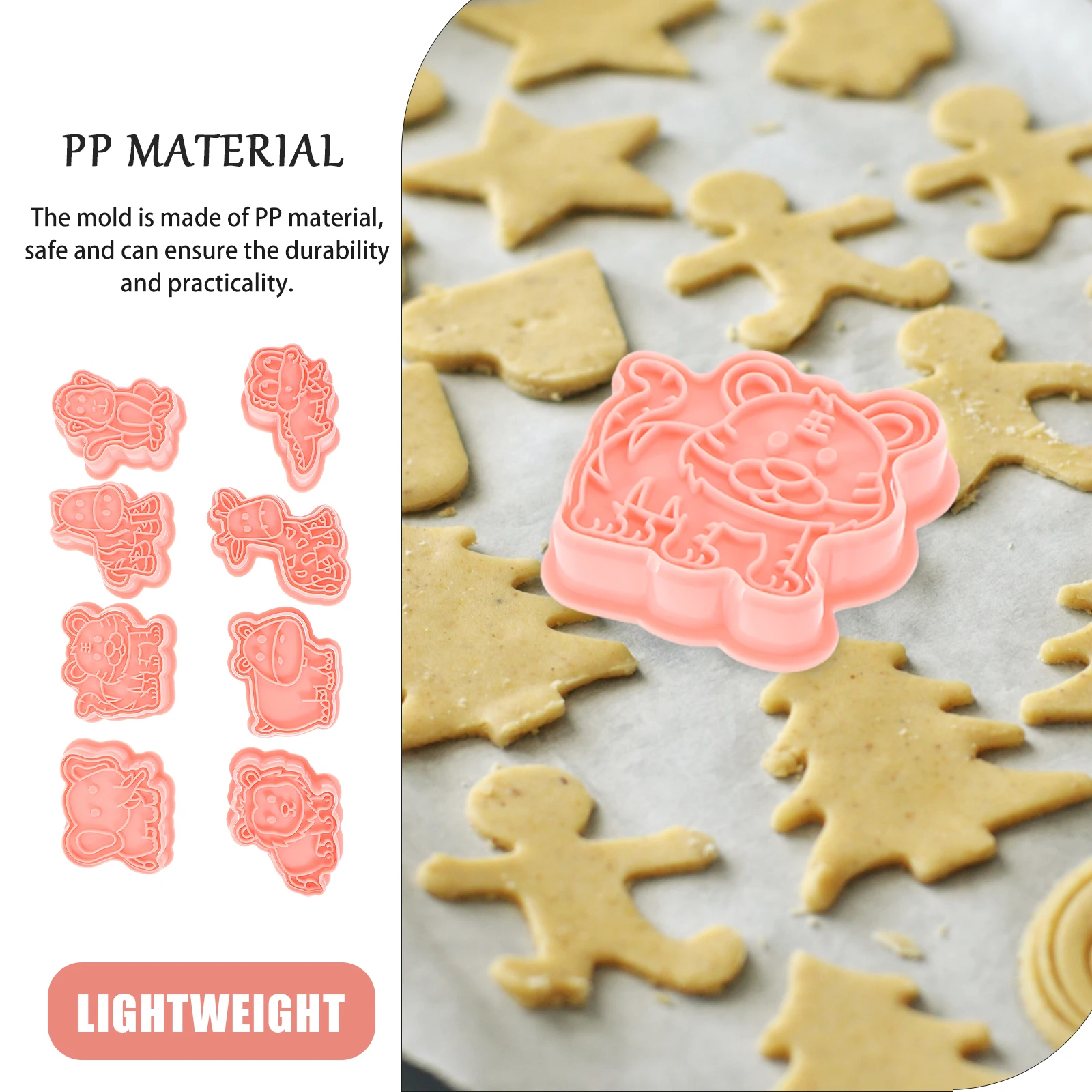 

8Pcs Animal Cookie Mold PP Plastic Baking Tool Creative Cookie Stamp Mold for Baking Supplies Fondant Molds