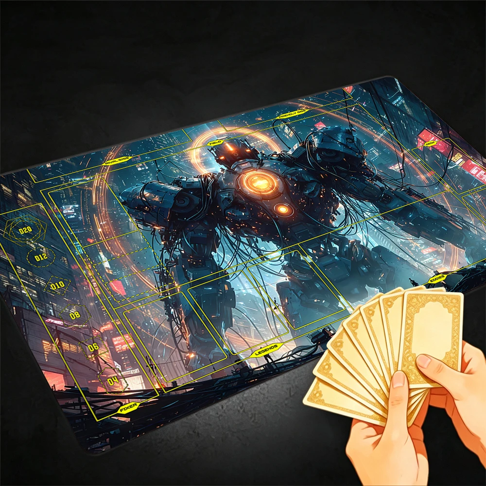 Giant Mecha War God Cyber TCG Playmat Magic Playmat with Stitched Edge Anti-slip base Gathering Gaming Mat Trading Card Game