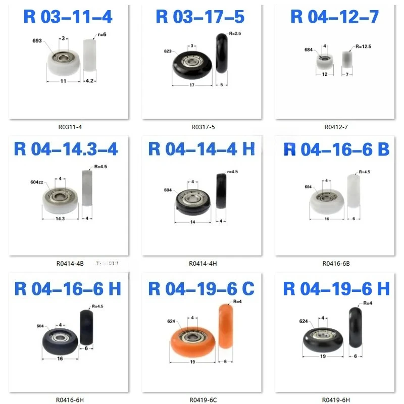 

R3-4mm608 Дуговый сферический дверной и оконный ящик Ролик для витрины Нейлоновый пластиковый подшипниковый шкив