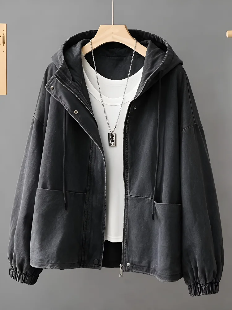 Retro Washed Loose Women's Jacket Design Spring New Arrival Short Coat Cotton Commute Style Zipper Decoration Long Sleeve