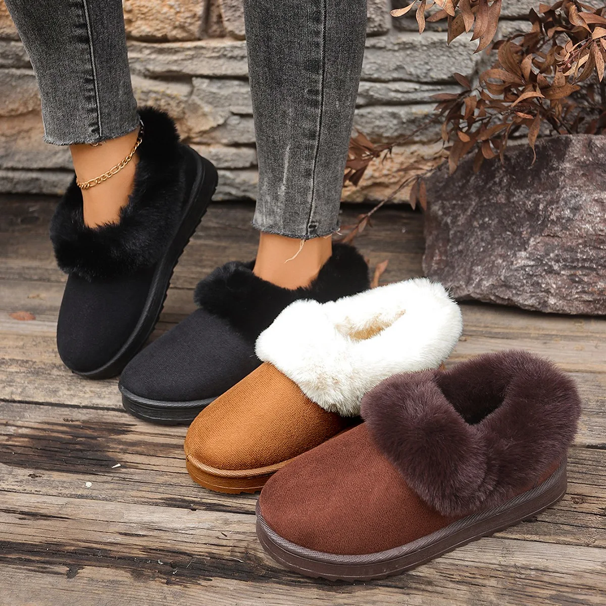 

Winter New Arrival Women's Fashionable Warm botas mujer Fleece Flat Slippers Indoor Comfortable Non-Slip shoes for man