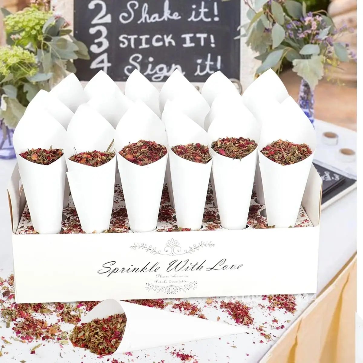 

Wedding Confetti Cones Holder Stand Box Flower Tray Rustic Wedding Party Decor Paper Cones Holder Vintage Wedding Favour Boxes