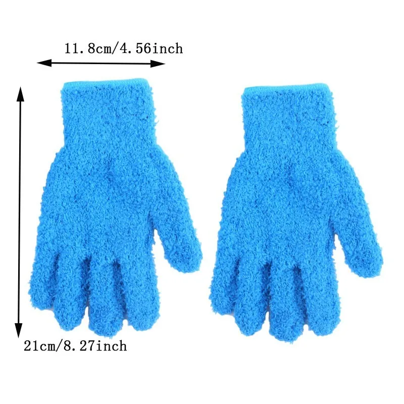 1Pair Cleaning Gloves Microfiber Coral Fleece Car Grooming Solid Five Finger Dust Removal Housework Absorbent