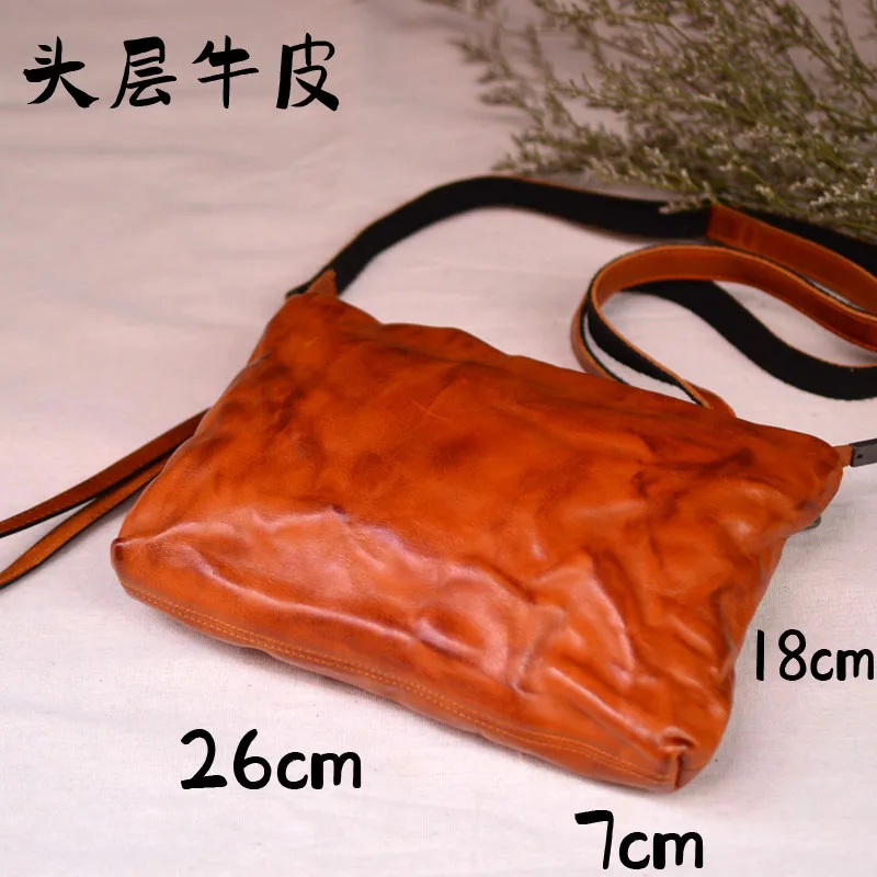 AETOO Leather pleated men\'s crossbody bag Multi-functional first layer cowhide clutch bag Large capacity shoulder bag casual sm