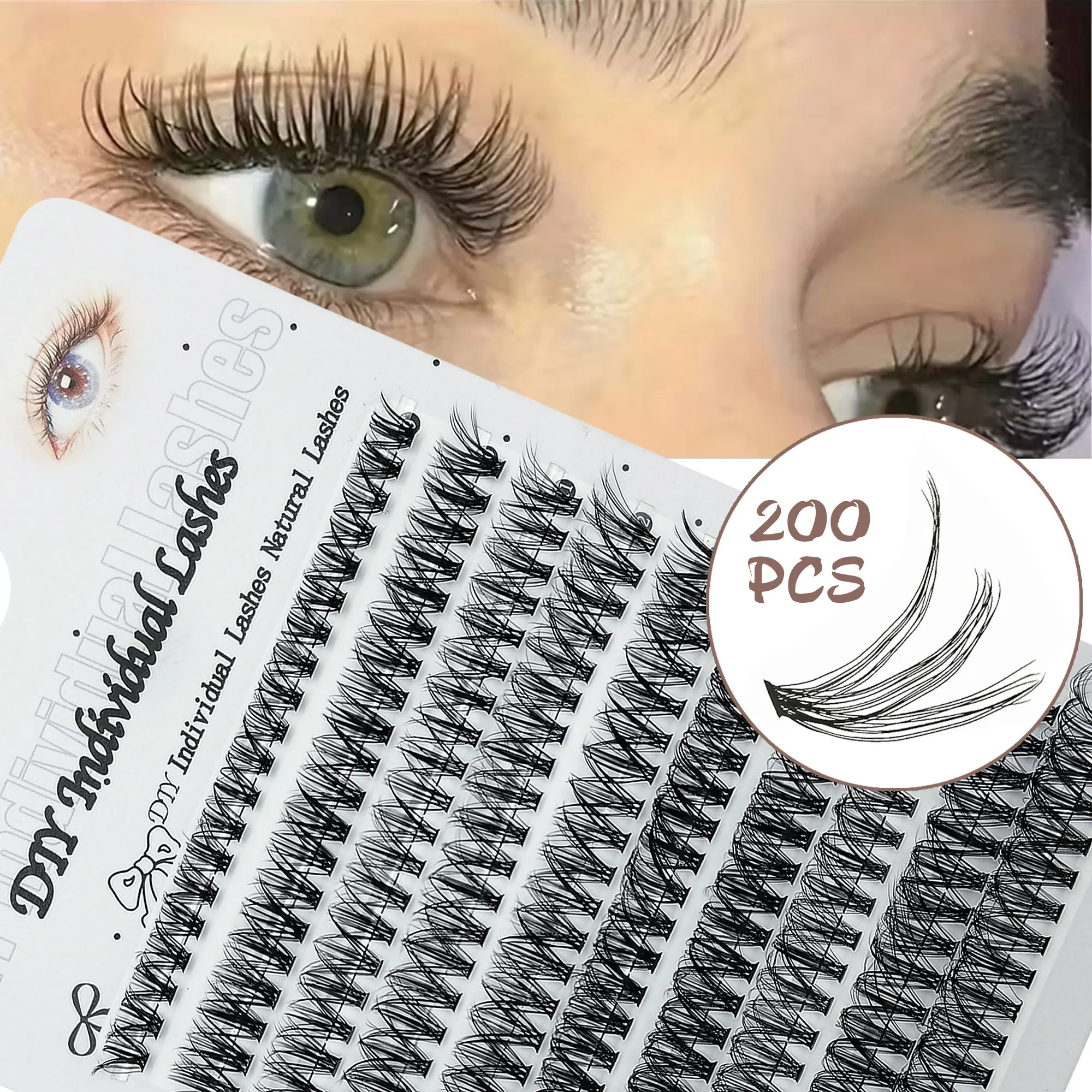 200 clusters van D I Y valse wimpers - 9-16 mm - delicate, natuurlijke, gekrulde en pluizige enkele wimpers