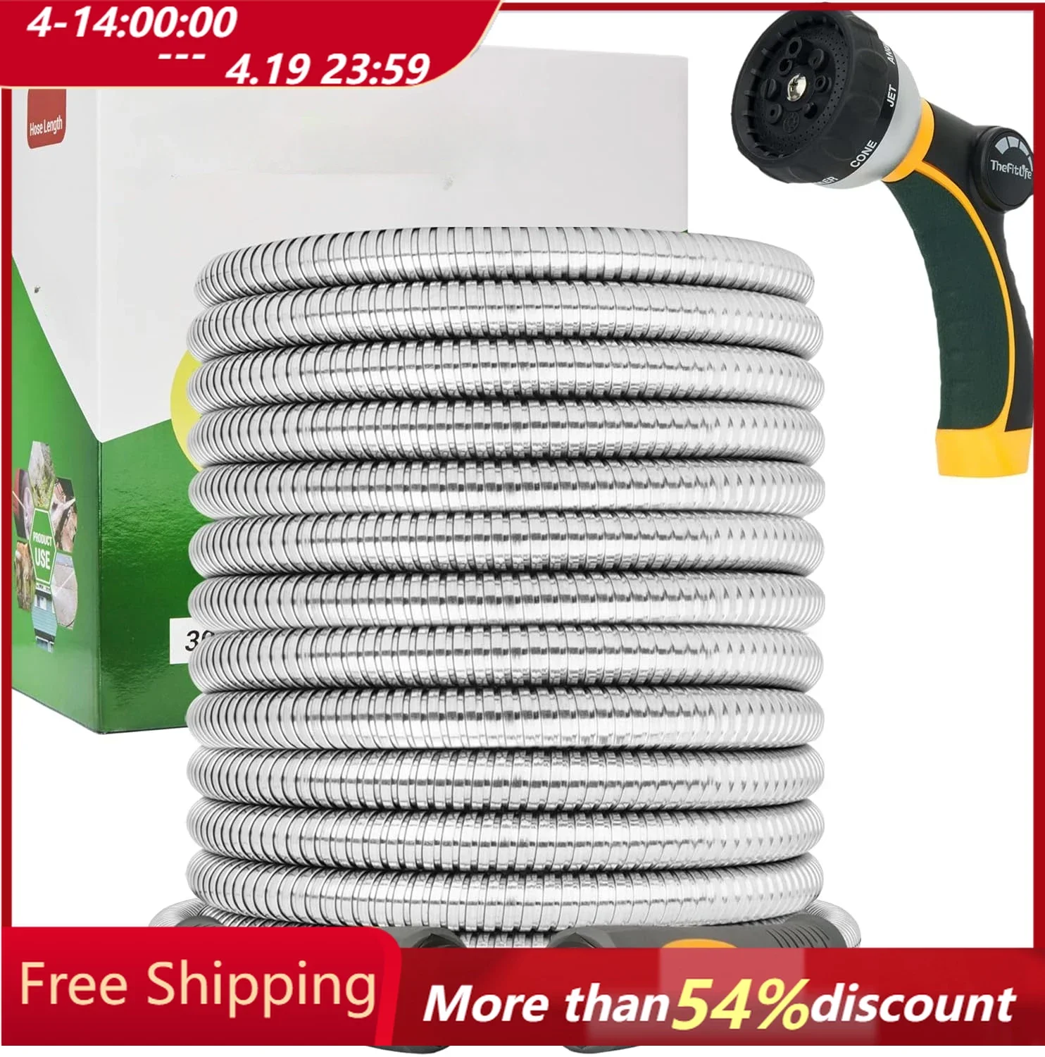 

Garden Hose, 50 FT Lightweight Stainless Steel Water Hoses with Solid Fittings and Sprayer Nozzle, Garden Hose