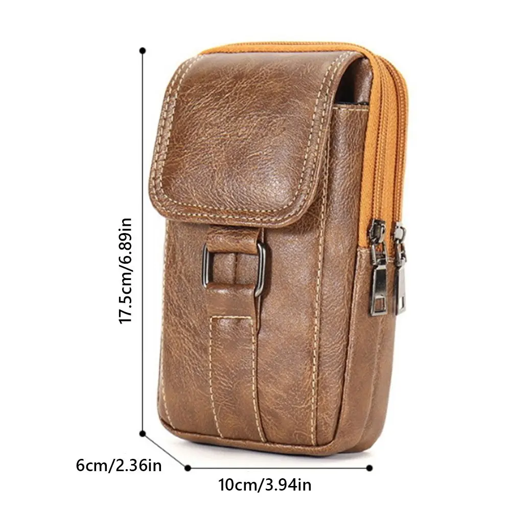 خمر نمط بو الجلود حزام الخصر حقيبة للماء مع الخصر هوك حقيبة صدر للرجال متعدد الطبقات الهاتف المحمول الخصر حقيبة السفر #6