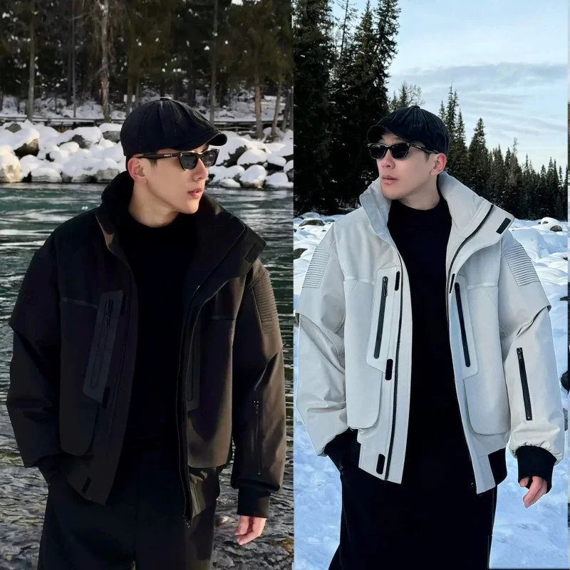 

Faionable Cotton Jaet Men's Loose Fit Hong Kong Sle Individuali Old Money Silhouette Winter Casual Polyester Fill