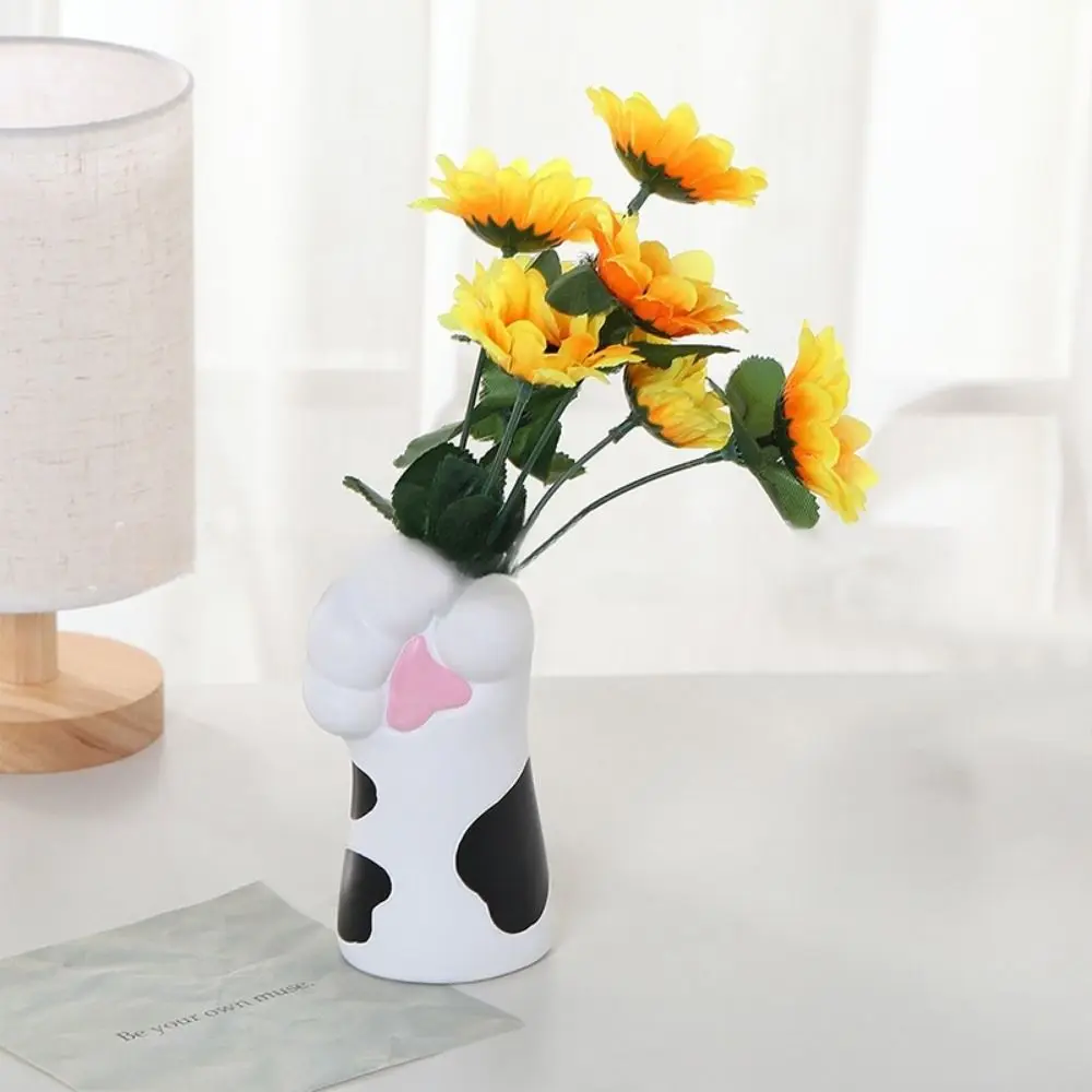 Leak-Proof Resin Crafts Cat Claw Flower Vase Painted Cute Desktop Plants Pot Handmade Cat Claw Holder Office