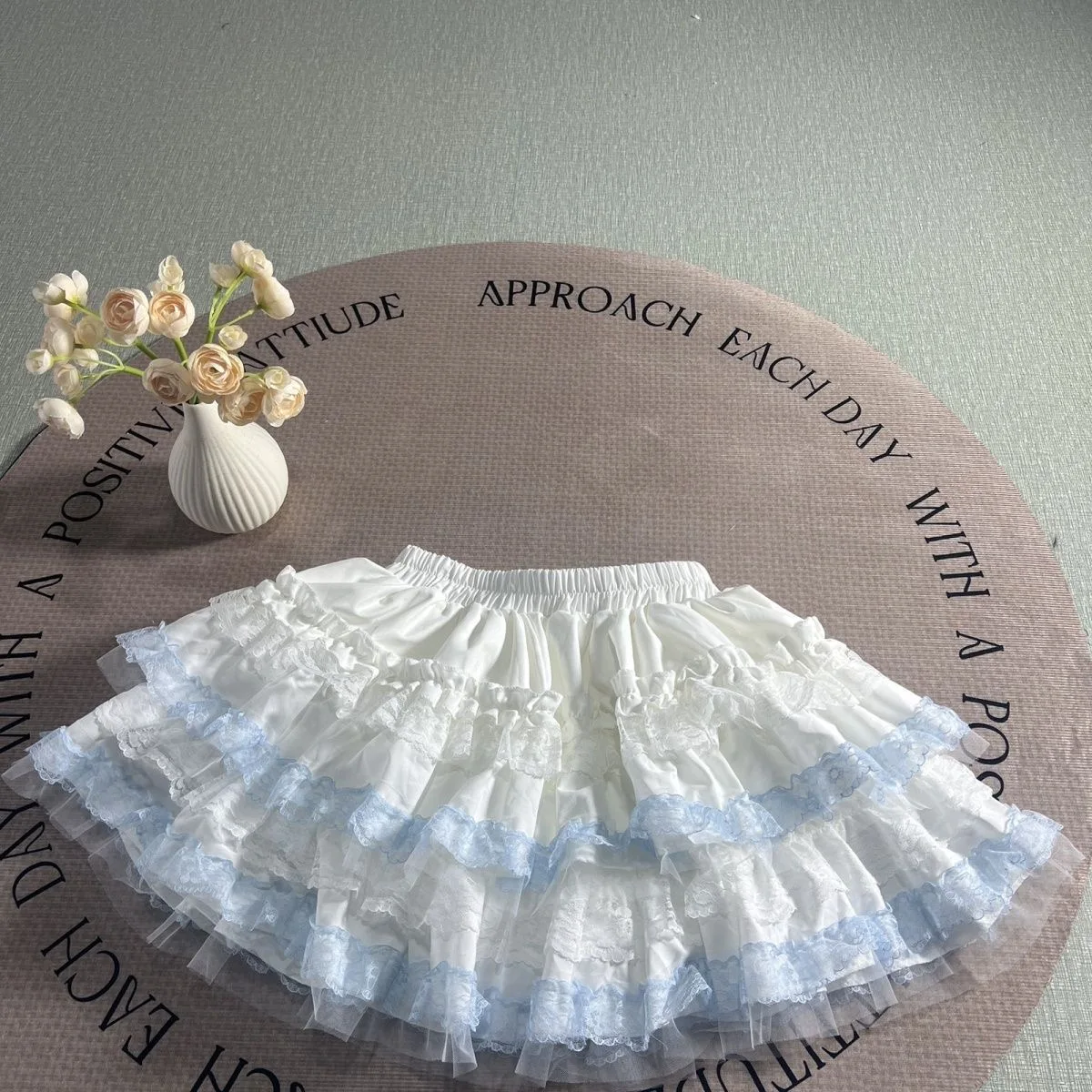 Ballet Sweet Lace High Waist White  Skirt Girls' Spring Summer Fashion Anti-Light Skirt with Inner  Polyester Fabric