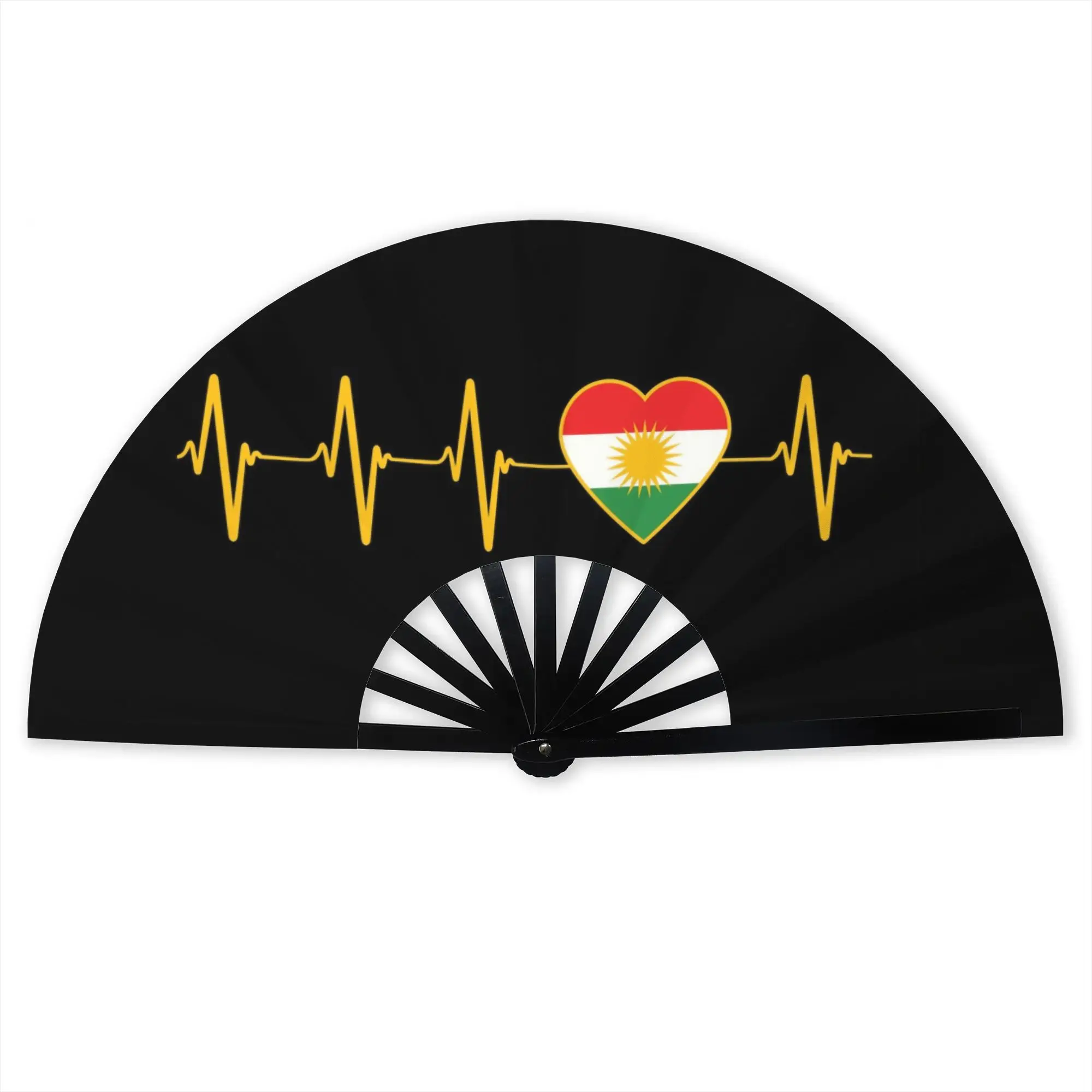 Kurdish Heartbeat I Love Kurdistan Heartbeat Flag Stylish Hand Fan Unisex Syrian Printed Polyester Fan Trendy For Dancing Gift