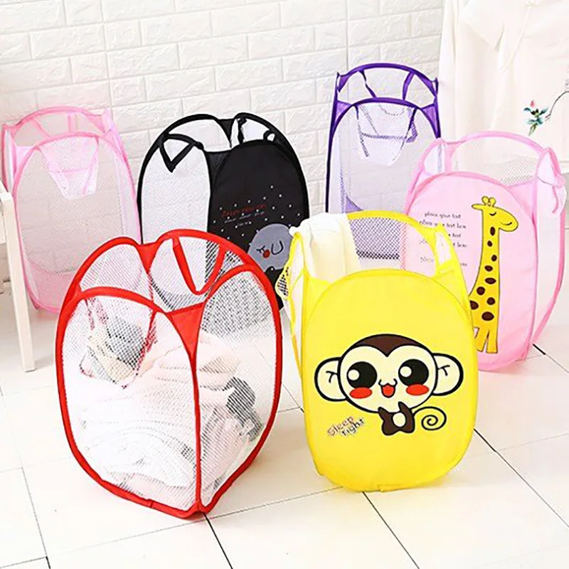 Dirty Clothes Folding Storage Basket Household Cartoon Sorting Basket Toy Basket Storage Bucket Net Laundry Basket Sundries Orga