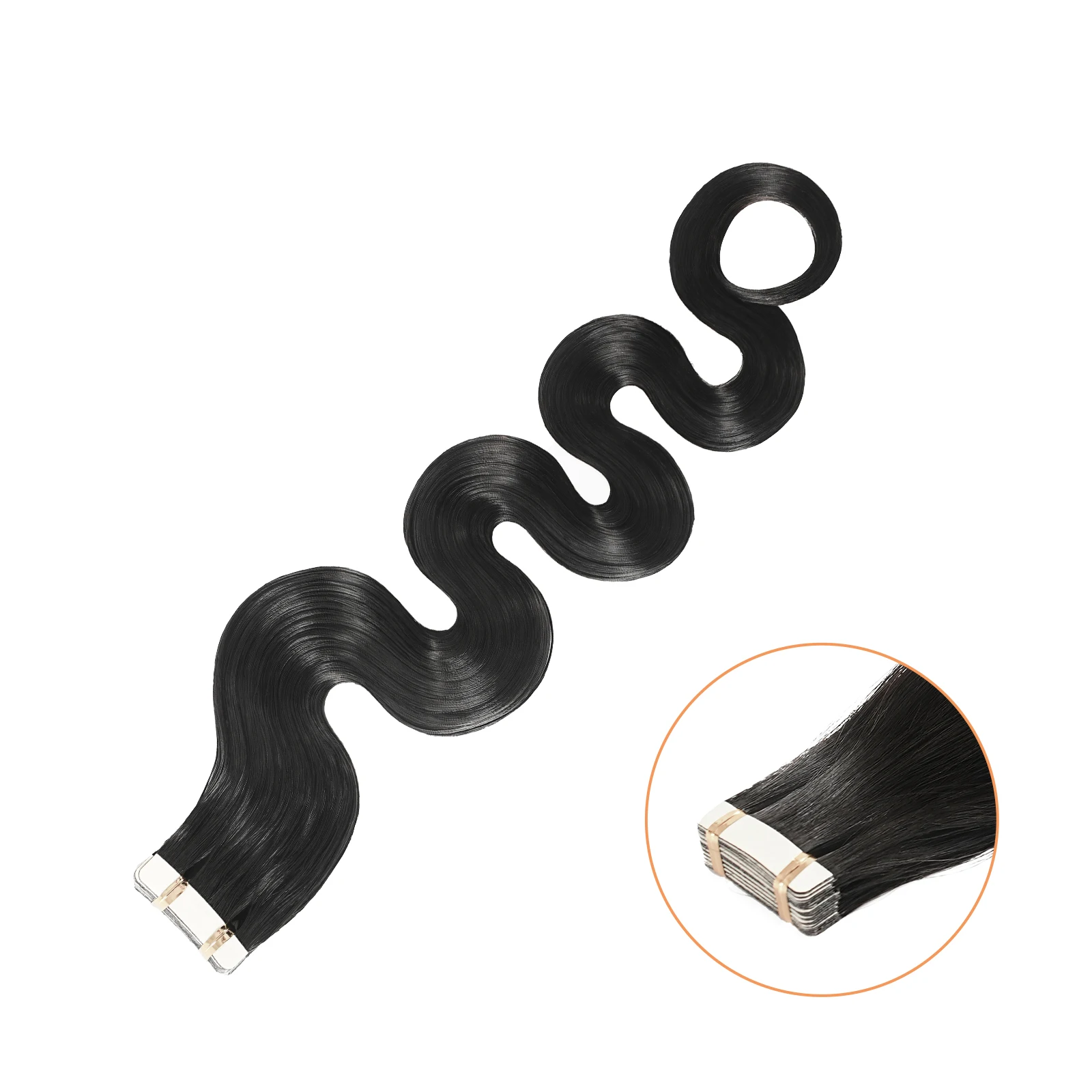 شريط موجة الجسم في وصلات الشعر البشري شريط فضفاض سلس 100% شريط لاصق غير مرئي حقيقي طبيعي للنساء 12-30 بوصة