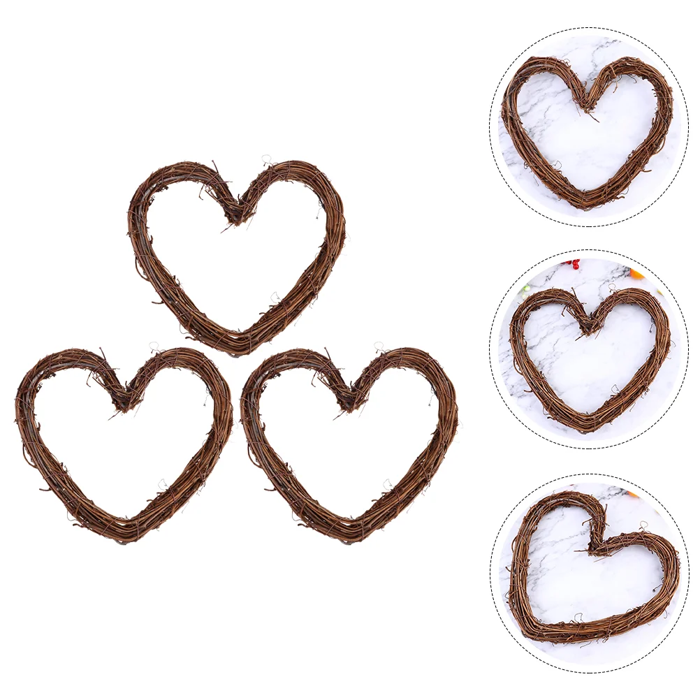3 Pcs Heart Shaped Wreath Set Rattan Wreath Base Diy Material Christmas nament Home Decor Garland Festive Party Decoration Craft