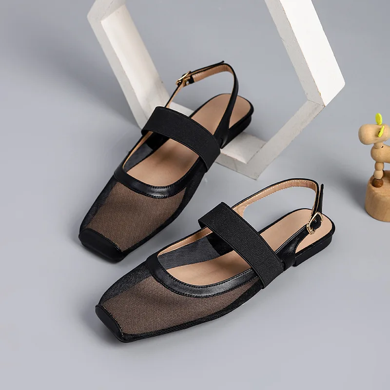 

Summer New Large Size Slingbacks Sandales Women Fashion Square Toe Flats Comfortable Lightweight Breathable Mesh Casual Shoes