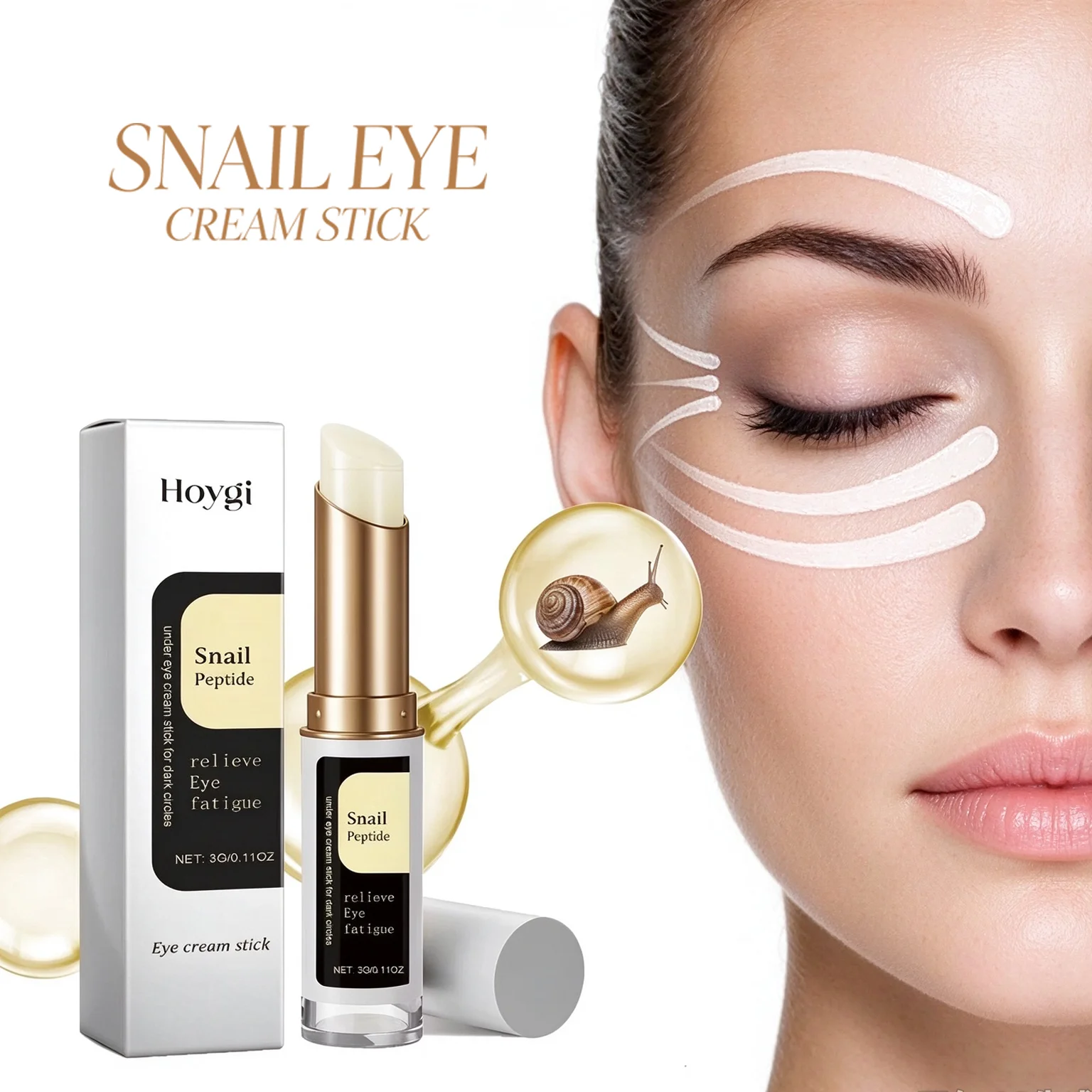 Snail Collagen Eye Cream Stick Fade Fine Lines Wrinkles Lighten Dark Circles Firm Eye Bags Reduce Puffiness Moisturizing Eye Ski