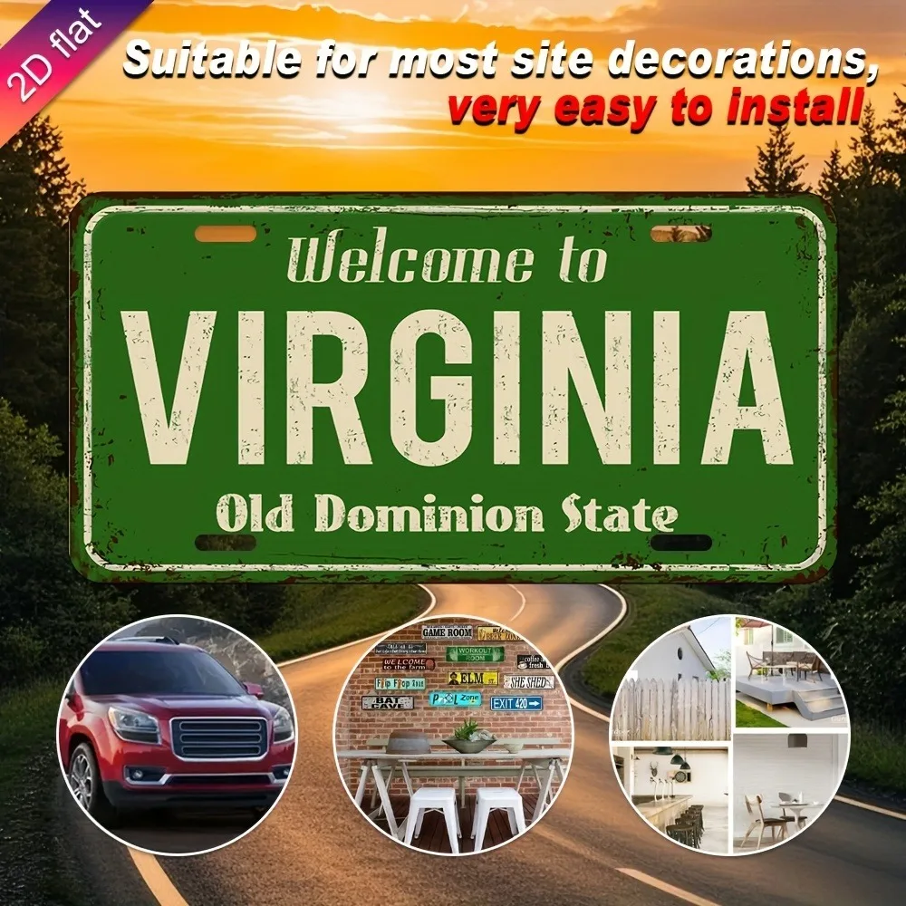 1 قطعة لوحة ترخيص فرجينيا خمر |   11.8 بوصة × 5.9 بوصة معدن شديد التحمل، شعار الدولة المطبوع بالأشعة فوق البنفسجية (حروف خضراء/بيضاء متعثرة)