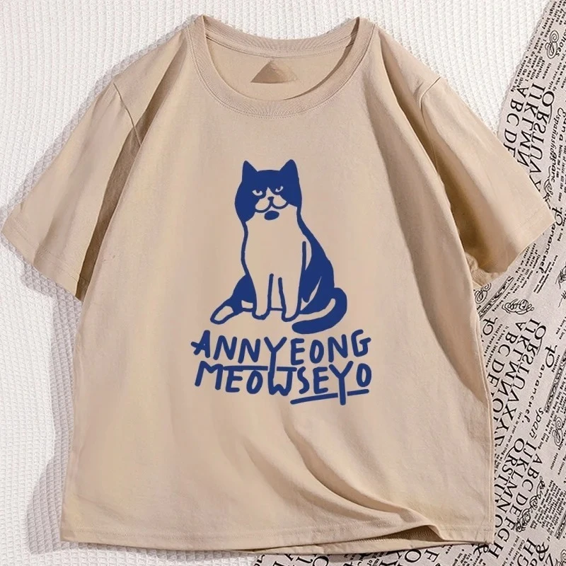 Summer Short-sleeve Clothes Streetwear Korean Drama T-shirt Funny Cat T Shirt Men Women Casual Round Neck Printed Tshirt Y2K