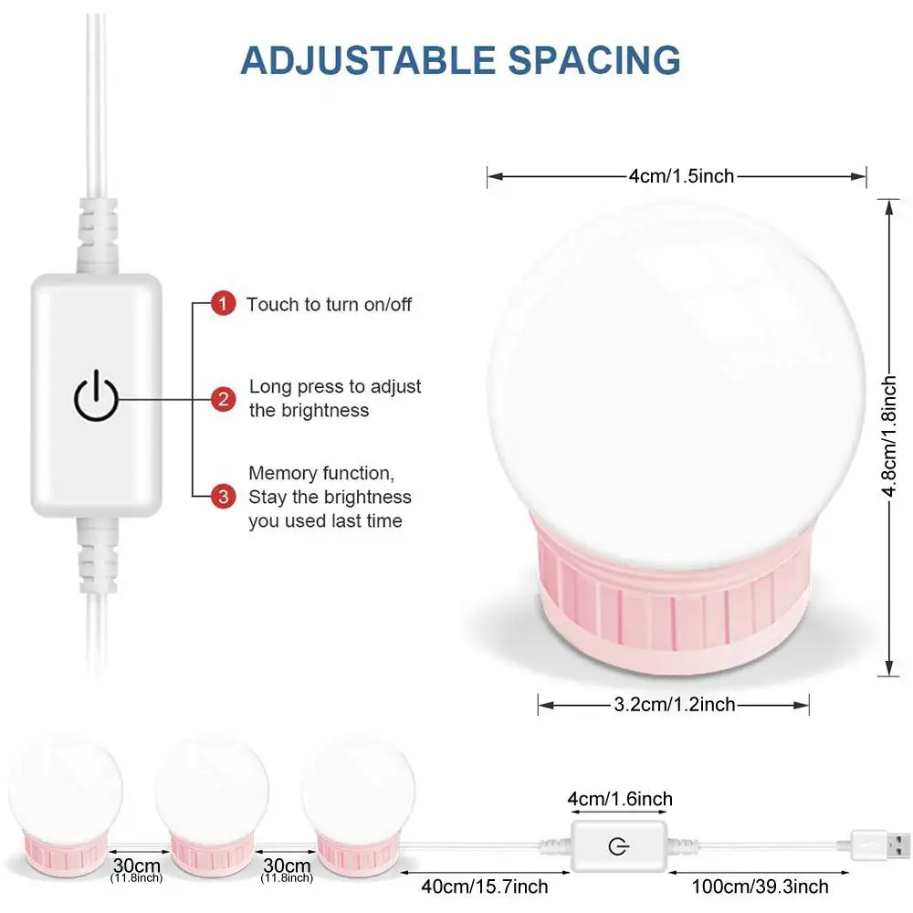 2/6/10/14 Bulbs Bathroom Mirror with LED Light Makeup Mirror Lamp Dressing Table Dimmable LED Vanity Lights USB Mirror Lighting