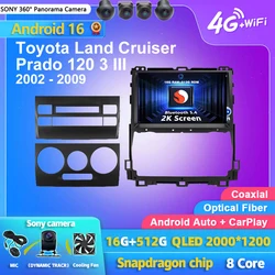 Android 16 Carplay Car Radio Multimedia Player For Toyota Land Cruiser Prado 120 3 III 2002-2009 Autoradio Stereo 2din Head Unit