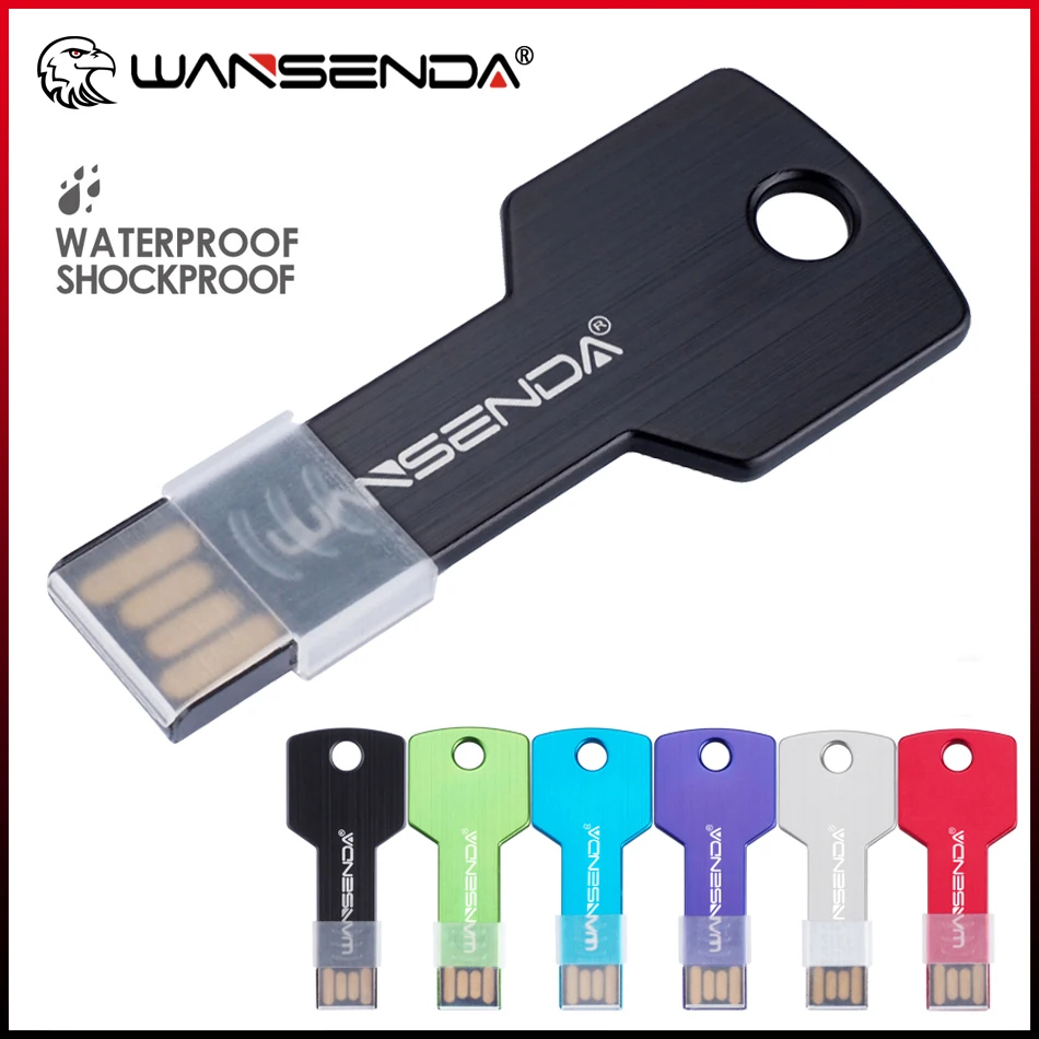 WANSENDA Bentuk Kunci USB Flash Drive Tahan Air Pen Drive 8GB 16GB 32GB 64GB 128GB Pendrive USB Memory Stick 2.0 Flash Drive