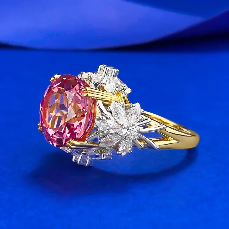 2025 S925 الفضة الفاخرة 11*11 Papalacha Jadeite لوتس قطع الدائري، سيدة غنية مجوهرات الزفاف