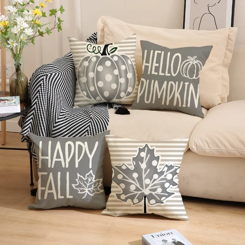 

Hello Pumpkin Hello Fall Throw Pillow Covers 45x45cm Set of 4 Farmhouse Autumn Fall Decor Throw Pillows Cases for Home Decor
