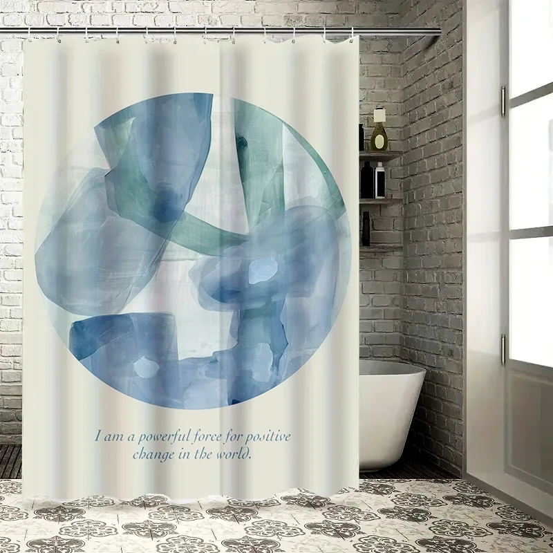 

Bath Shower Curtain with Blue White Abstract Art Print for Bathroom Decor Home Decoration