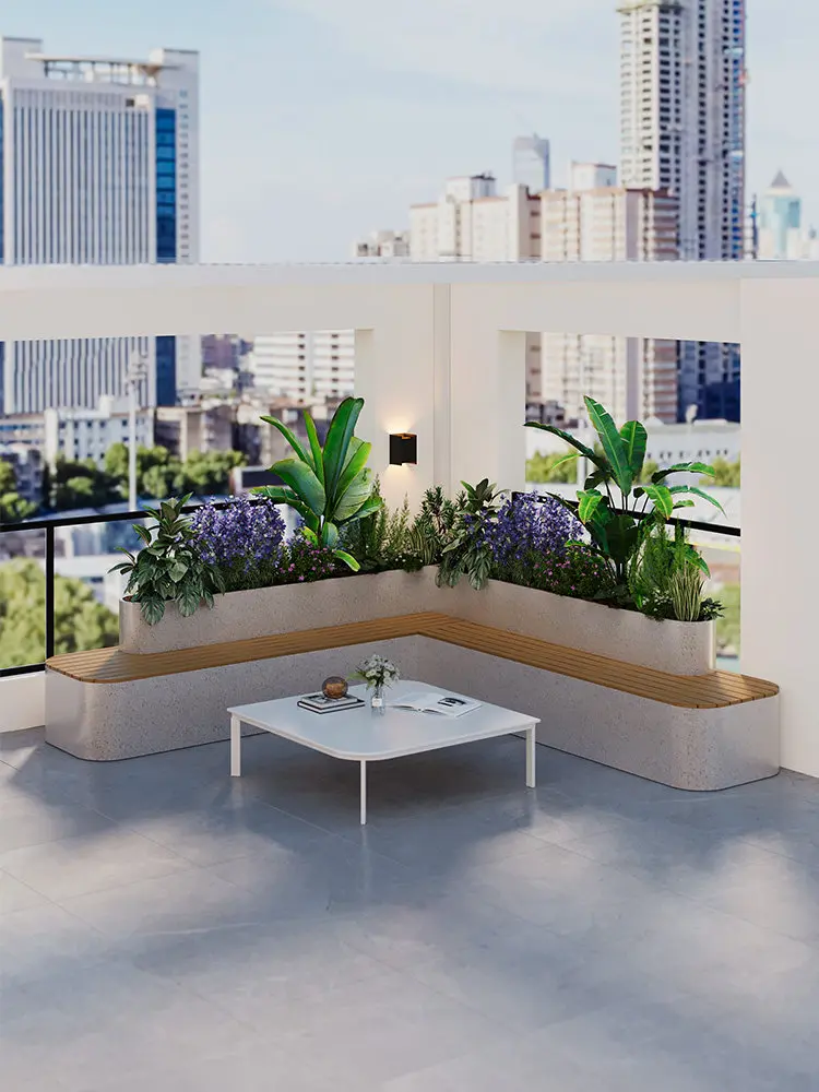 flower pot seat Meichen outdoor garden public area preservative wood leisure bench stainless steel creative waiting chair